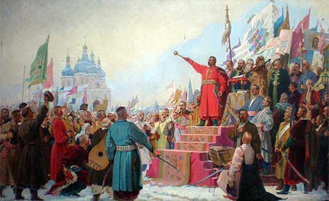 Переяславская Рада - старшинский совет запорожского казачества во главе с Богданом Хмельницким,<br>на котором большинством голосов было принято решение о присоединении Украины к России Переяславская Рада - старшинский совет запорожского казачества во главе с Богданом Хмельницким,<br>на котором большинством голосов было принято решение о присоединении Украины к России